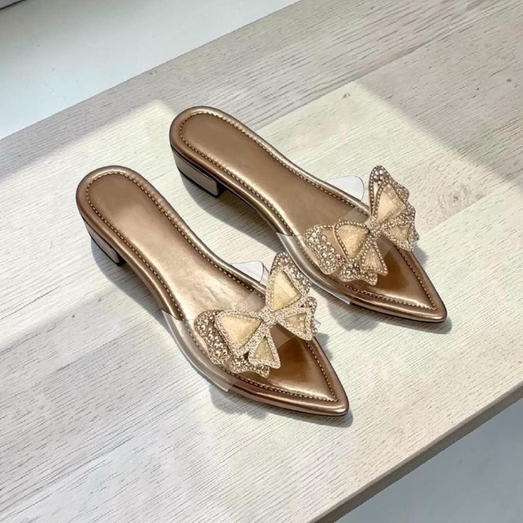 sepatu sandal mika bening sandal pesta mules wanita heels 3cm big size 35 44 K18