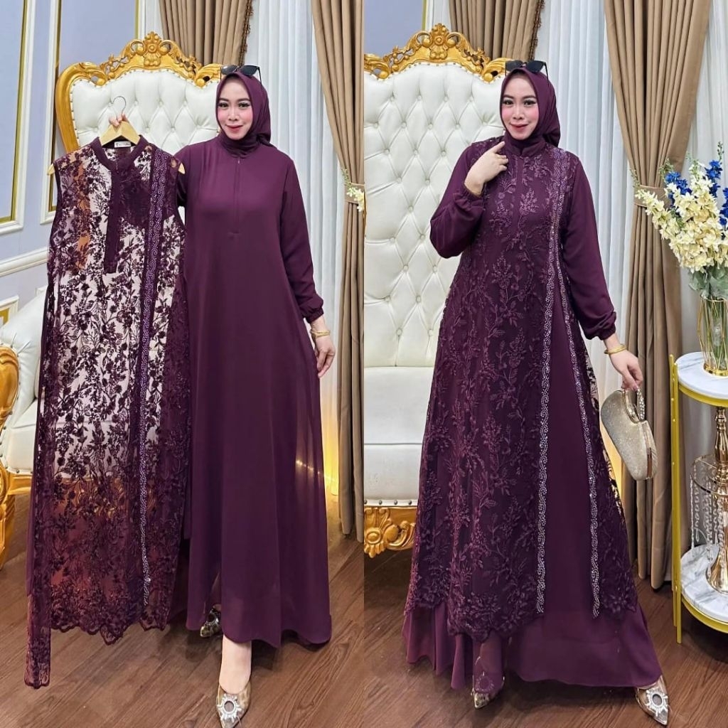 Gamis rompi terpisah panjang /dress brokat outher 2 in 1/ Baju wanita 2026 kekinian mewah elegan -Am
