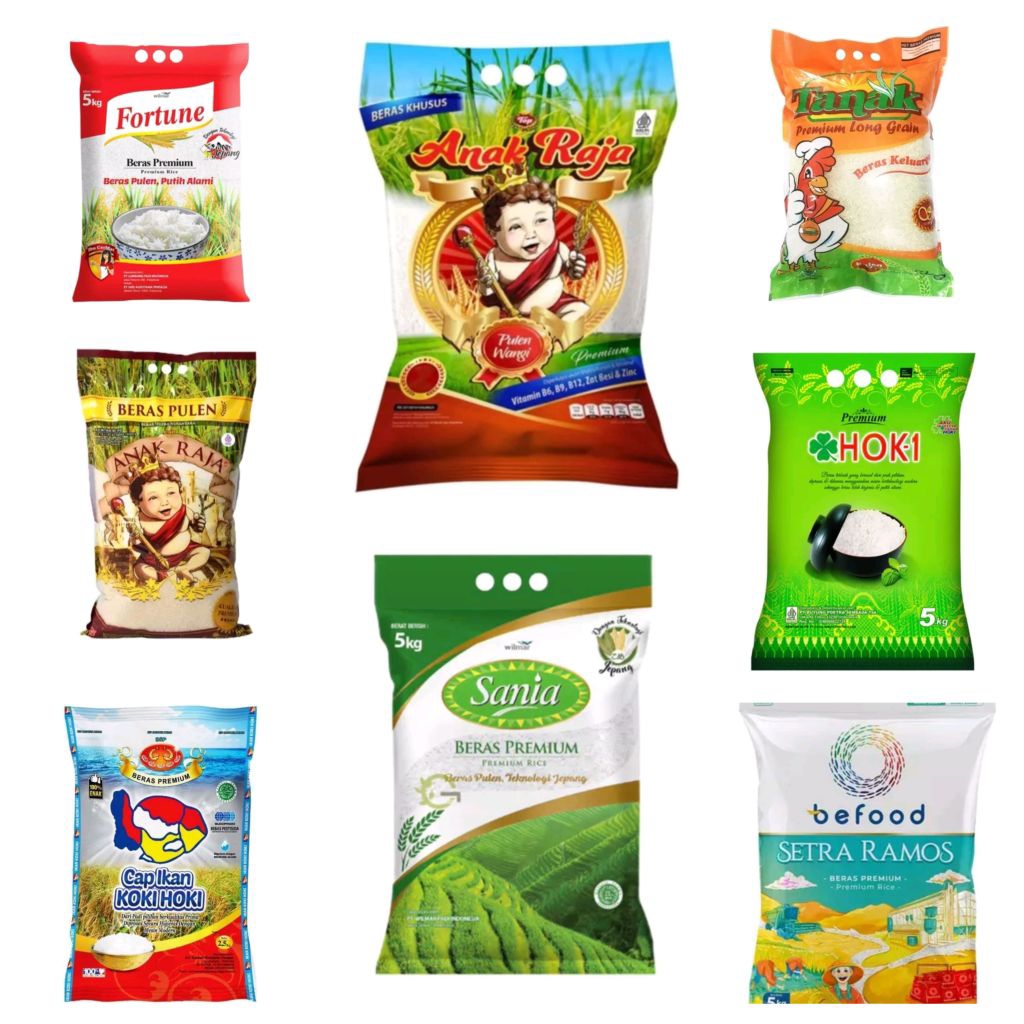BERAS 5 KG ANAK RAJA, FORTUNE, SANIA, BE FOOD, HOKI, KOKI HOKI, TANAK