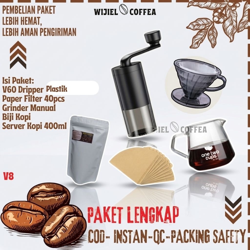 SET V60 DRIPPER COFFEE - PAKET ALAT KOPI V60 - PAKET ALAT KOPI MURAH LENGKAP - V60 - GRINDER KOPI MA