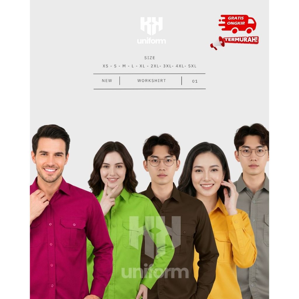 Kemeja Polos Pria Wanita Warna Kuning Terang, Red Burgundy/ Bergendi, Coklat Tua, Hijau Muda/ Pupus,