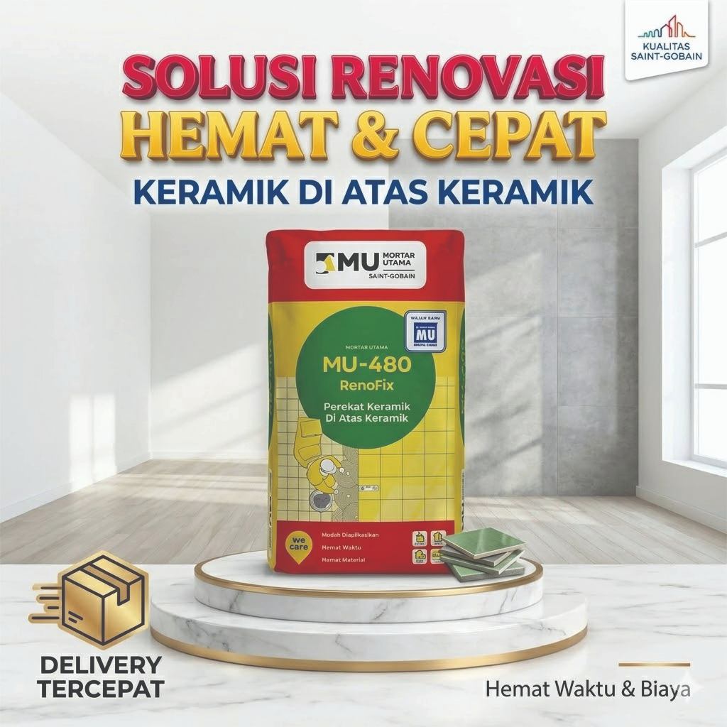 Mortar Utama MU-480 Perekat Keramik di Atas Keramik – Semen Instan MU480 25Kg