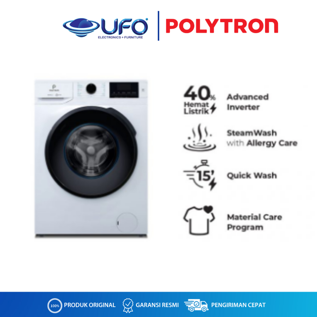 POLYTRON PFL7108 Mesin Cuci Front Load 7 KG Steam Inverter Low Watt Wonder Wash Series
