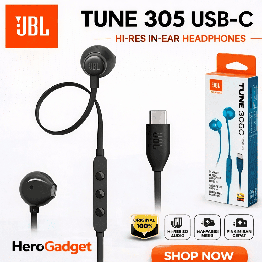 JBL Tune 305C Original Headset Type C Super Bass Mic HD Android
