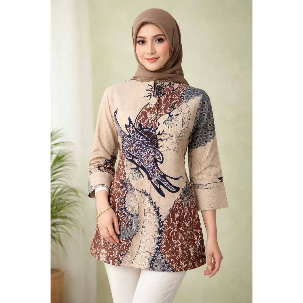 Batik Blus Najib Cream Biru