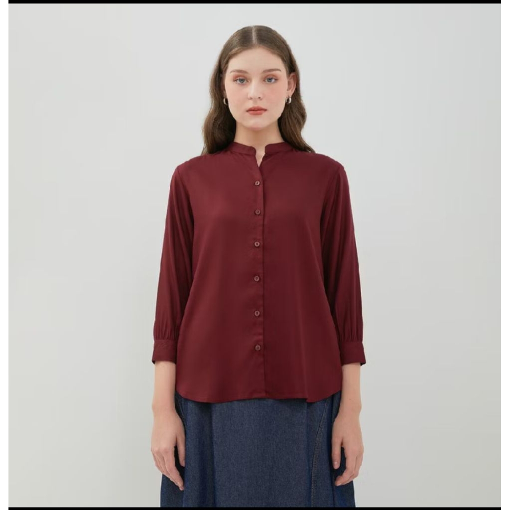 Ninda Maroon Shirt - DUST, Pakaian Wanita