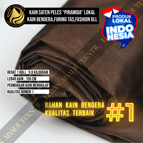 Kain Satin Peles PIRAMIDA (Coklat) 1 Roll 50 100 Yard Setara Peles Kahatex Bahan Furing Serbaguna Ta