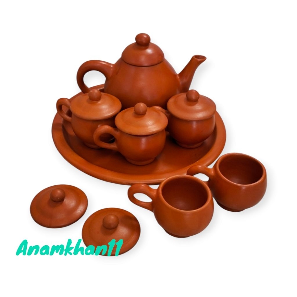Poci tanah liat set polos cangkir 5