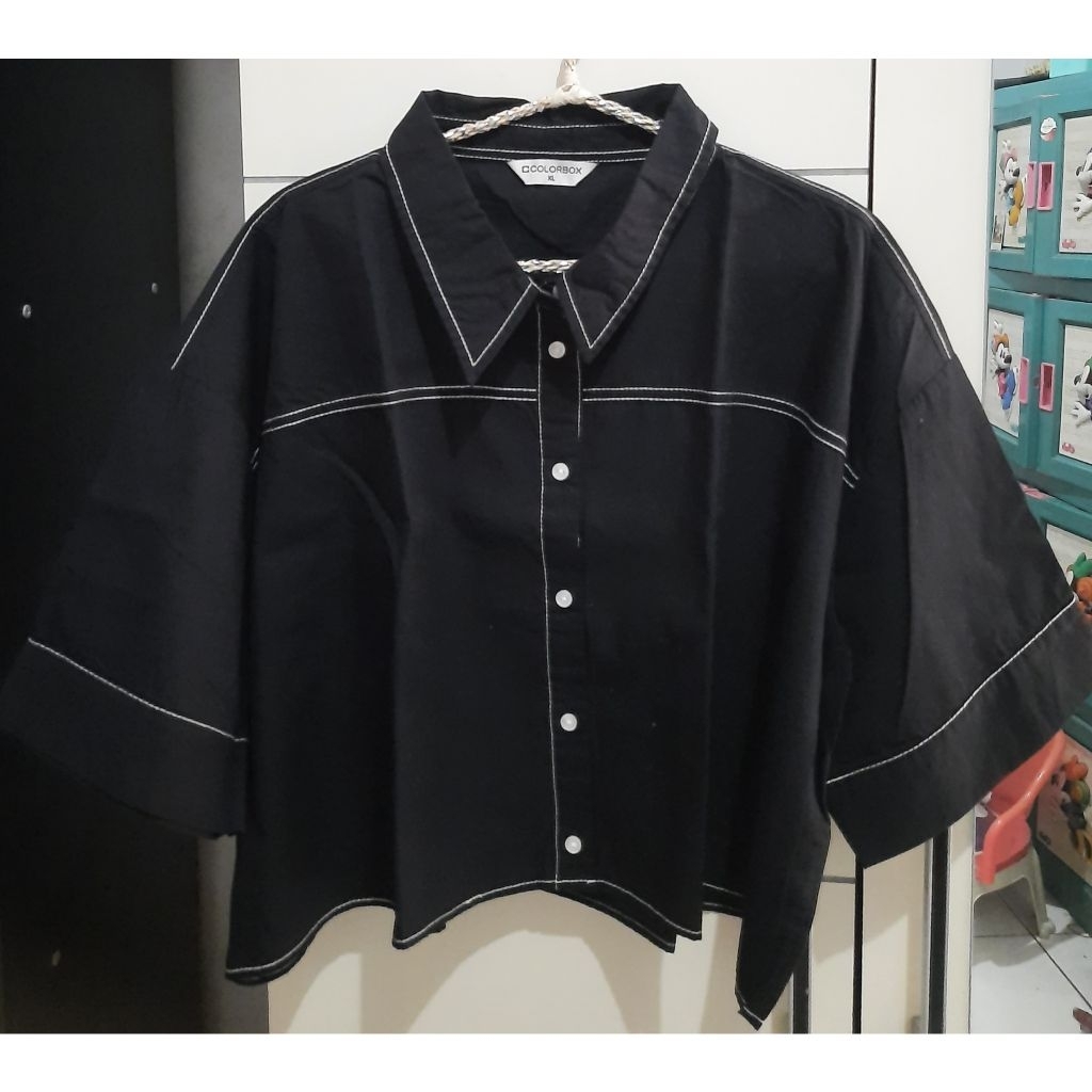 New - Blouse kerah kemeja hitam wanita merk Colorbox