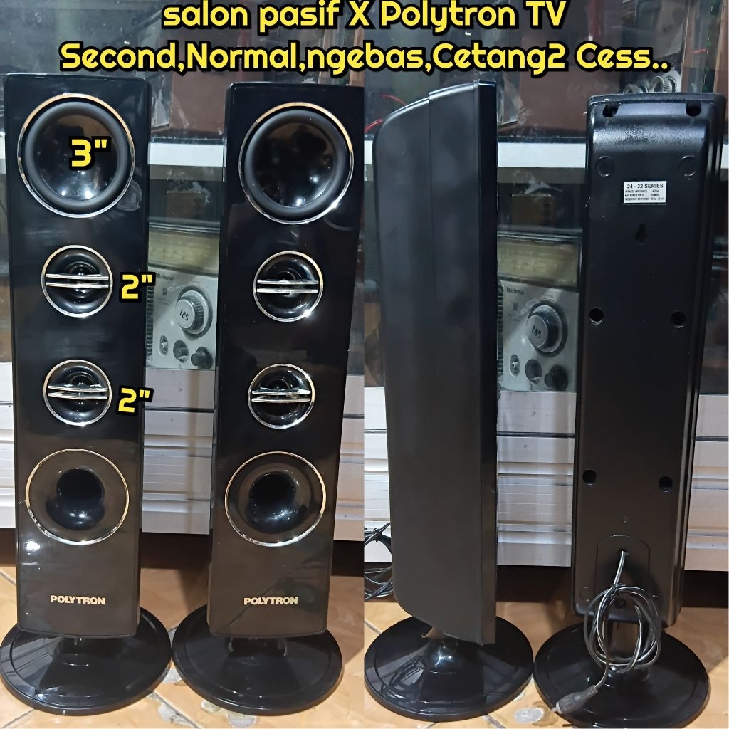 Speaker Tower pasif Polytron 3inch,second,normal,jernih,Luantang..ngebass