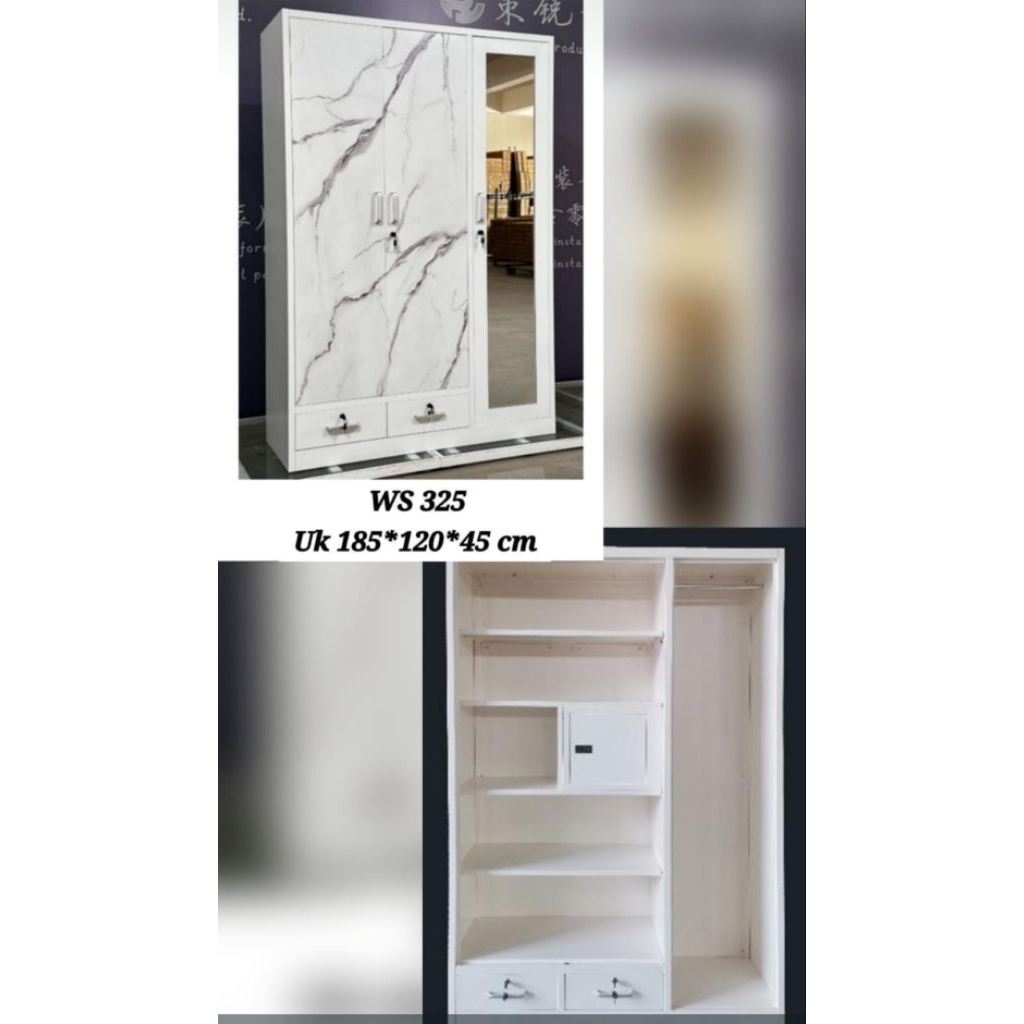 Lemari pakaian besi / lemari pakaian buka tutup / lemari pakaian 3 pintu & 2 laci bawah / lemari pak