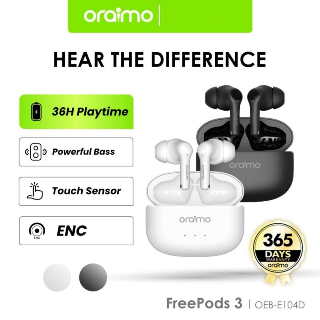 Headset Oraimo TWS Bluetooth Earphone v5.3 Earbuds 3C ENC OEB-E104DC