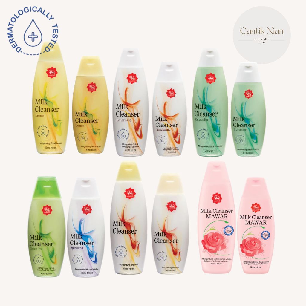 Viva Milk Cleanser 100ml, 200ml - Lemon, Bengkuang, Spirulina, Mawar, Cucumber, Green Tea - Susu Pem