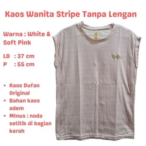 Kaos Strip Tanpa Lengan Dufan Size L - Soft Pink