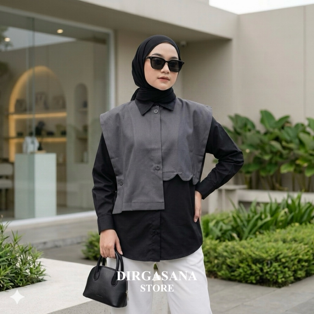 DIRGASANA - Rompi Outer Wanita Terkini | Fashion Layer Vest Cewek Lengan Pendek Look Elegan