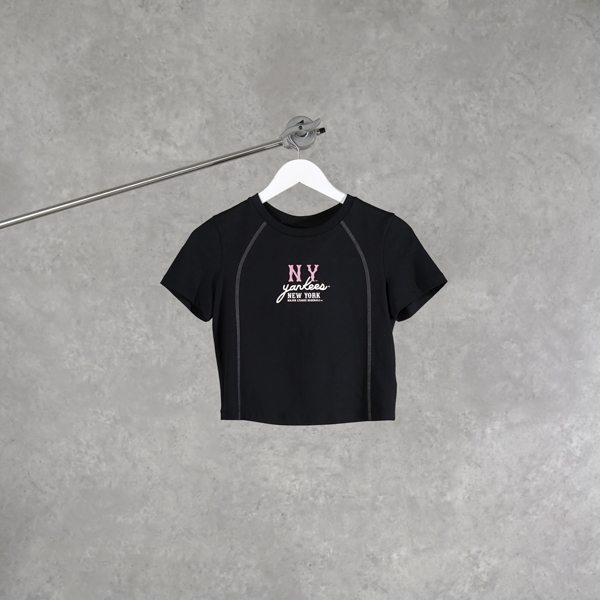 Kaos MLB NY YANKEES STITCHING PINK BLACK CROP TEE 100% ORIGINAL