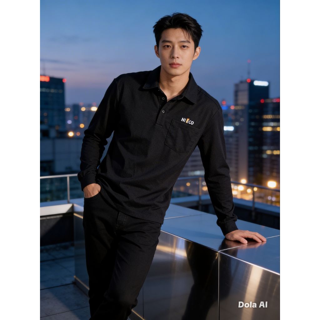 Kemeja kerja Poloshirt Longsleeve Reworked