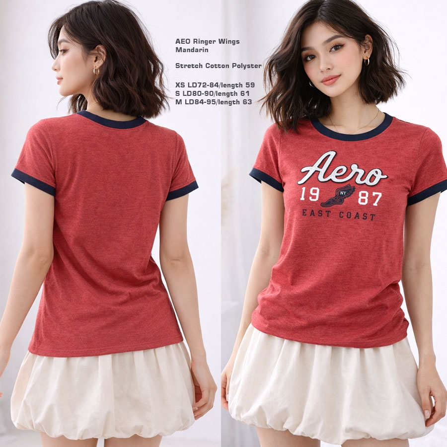 AEO Ringer Wings Mandarin Tee Baju Atasan Kaos Wanita