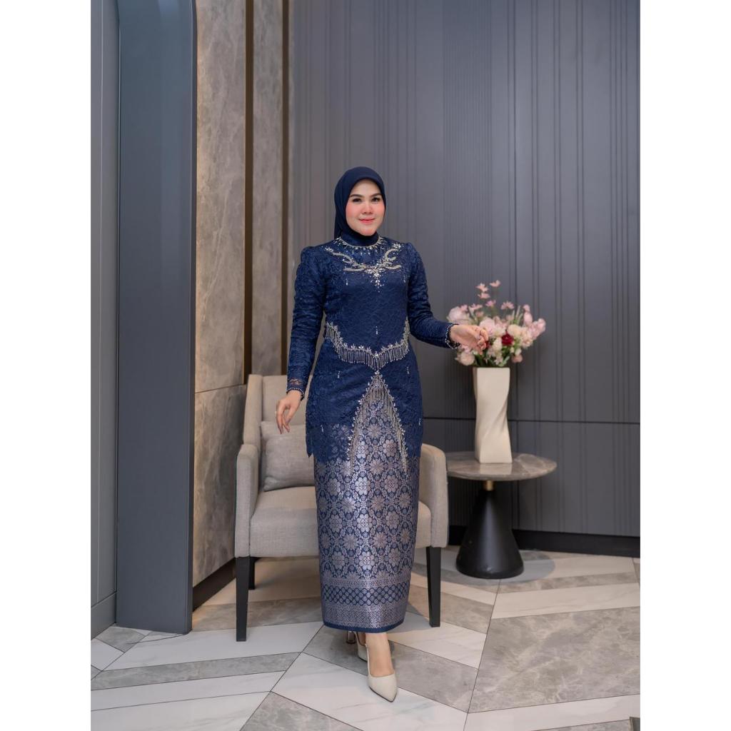 KEBAYA SETELAN BROKAT MUTIARA ROK SONGKET ATASAN BAHAN BROKAT PREMIUM DRESS PESTA MEWAH BAJU KONDANG