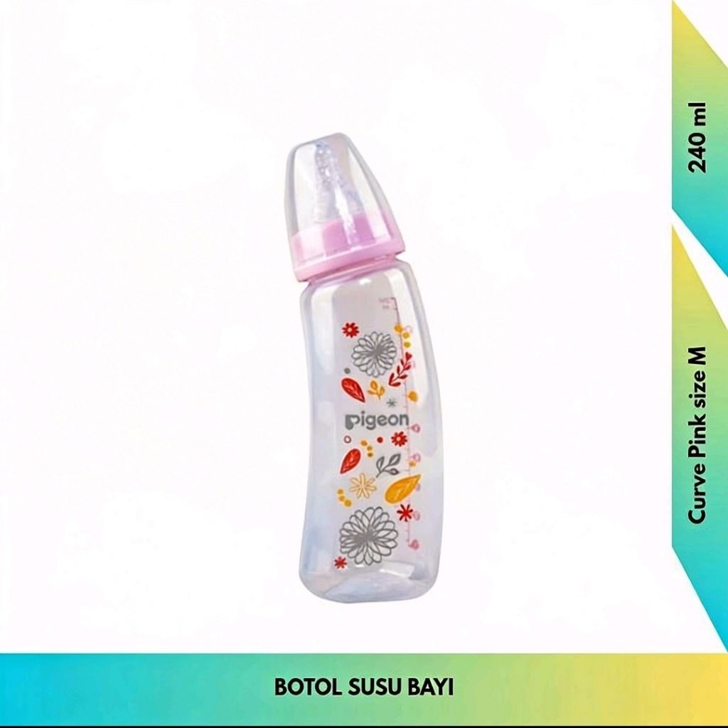 Pigeon Botol Susu Bayi Curve Pink 240ml - Dot Peristaltic Slim Neck Size M - Anti Sedak