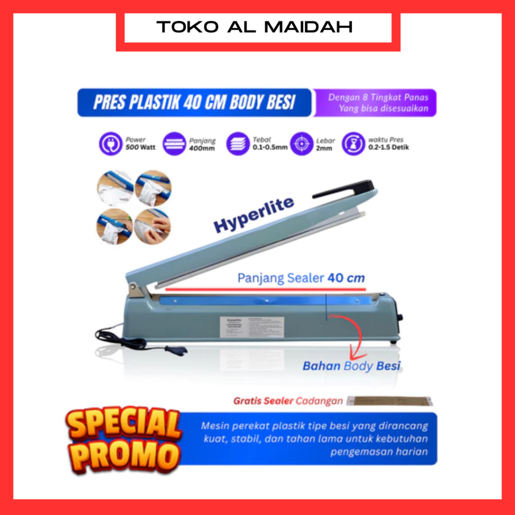 HYPERLITE ALAT PRES PLASTIK 40 CM IMPULSE SEALER PRES PLASTIK BODY BESI 40 CM PEREKAT KEMASAN PLASTI