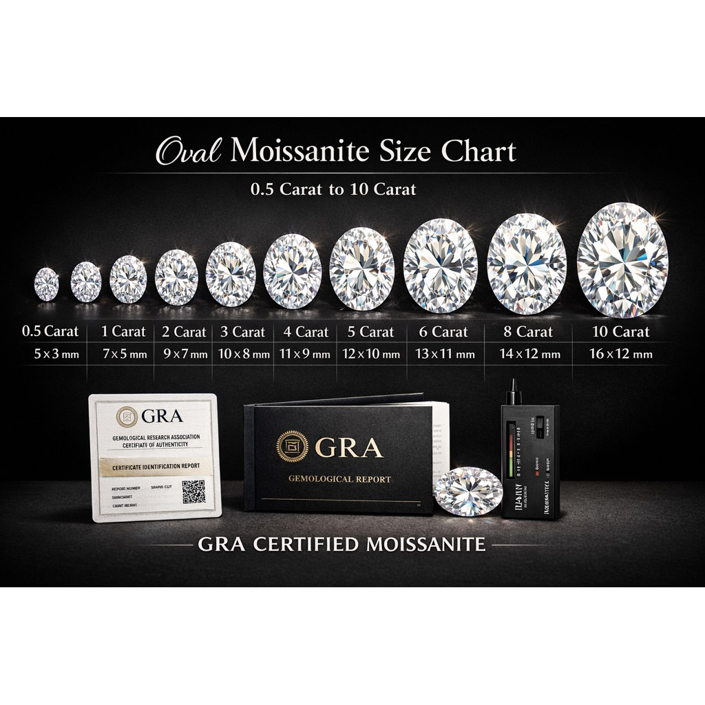 moissanite oval putih bersertifikat d vvs1