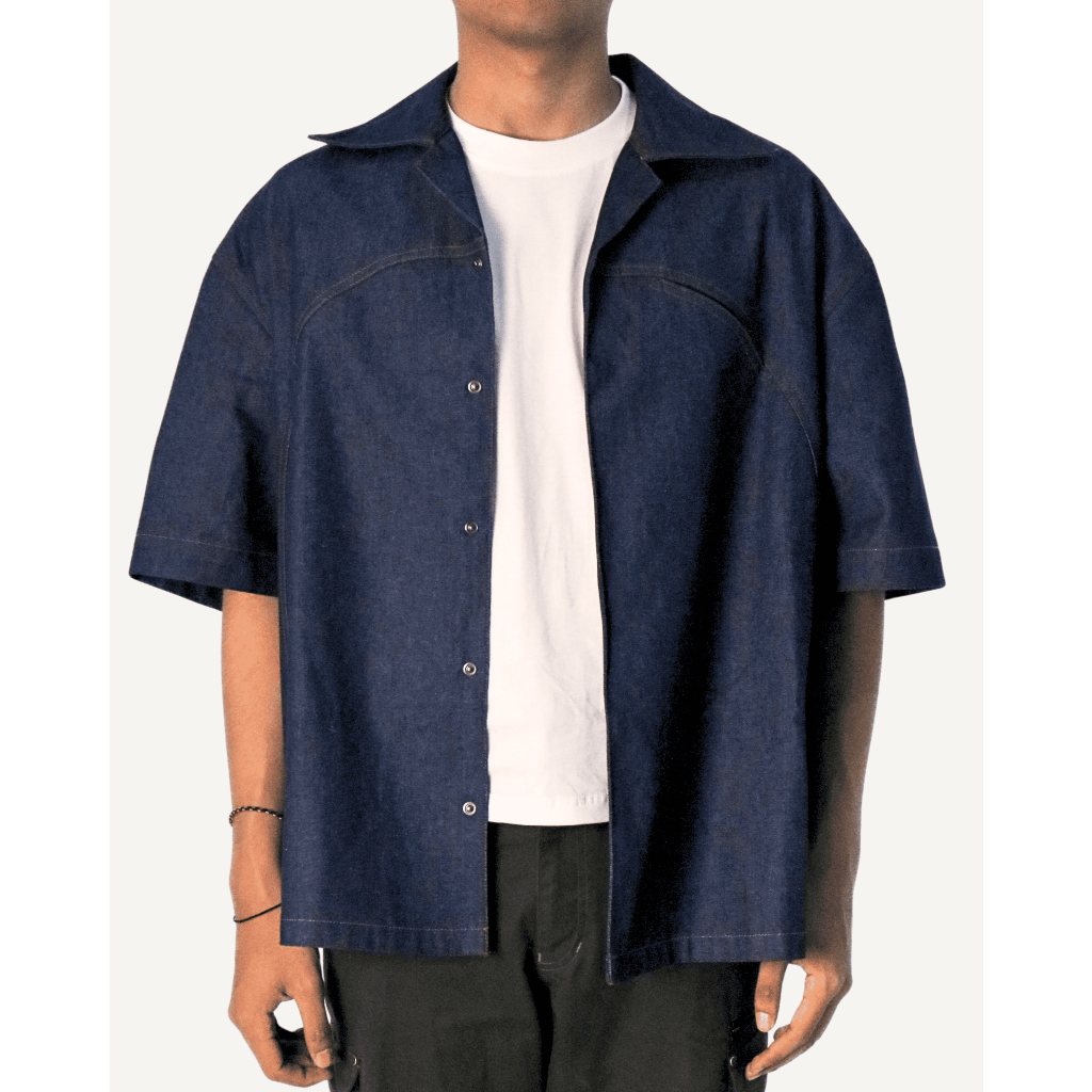 PADUAN BIRU - Kiwa Men Denim Shirt | Atasan Pria | Kemeja Pria | Kemeja Denim Pria | Camp Collar Shi