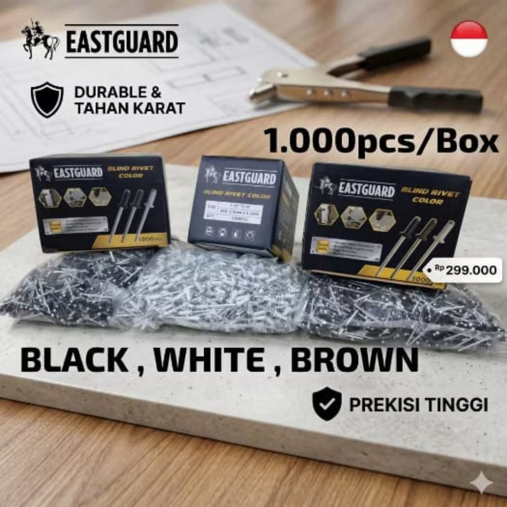 1 Kotak PAKU RIVET WARNA EASTGUARD / RIVET EASTGUARD / PAKU RIVET 435 isi 1000 pcs