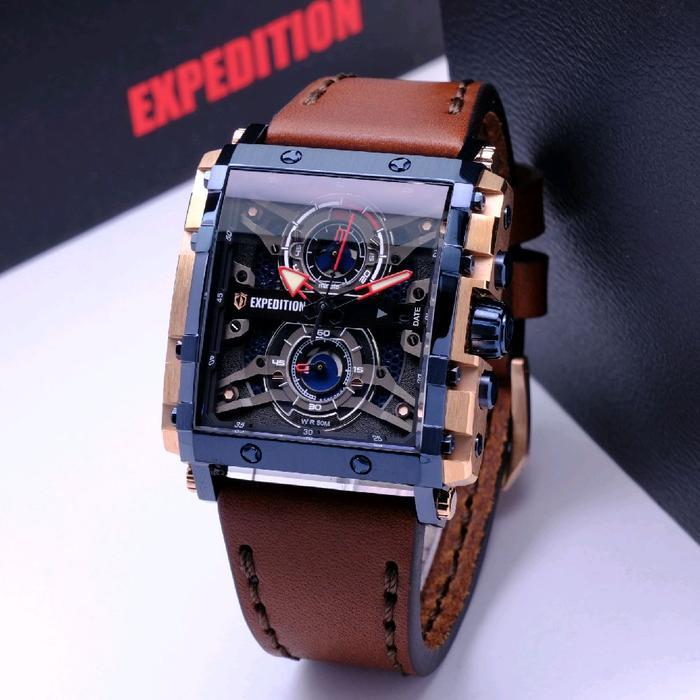Jam Tangan Pria Expedition E6757 / E 6757 Original Garansi Resmi 1 Tahun - Tali Leather