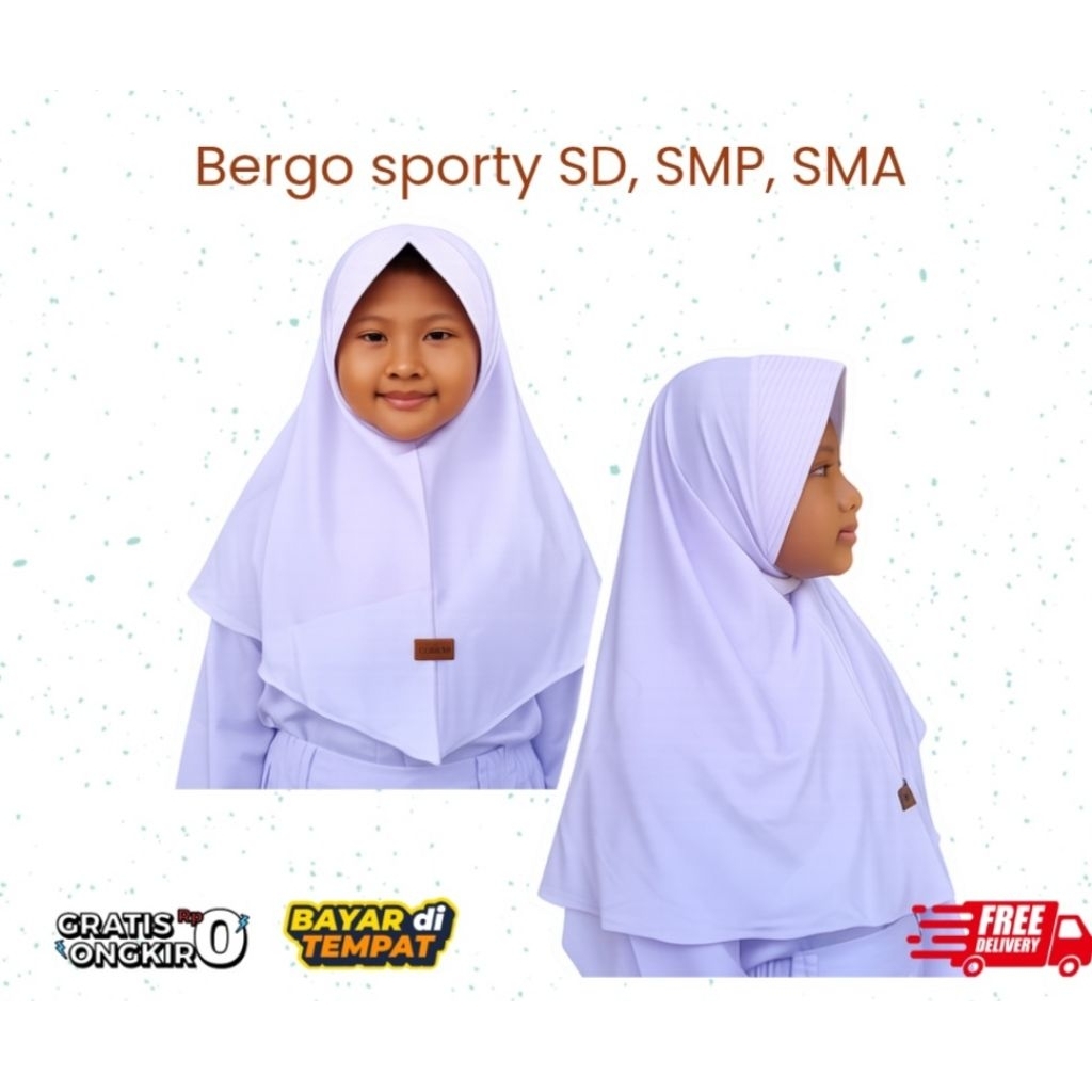 Hijab Bergo Sport SD, SMP, SMA Putih, cokelat S, M, L