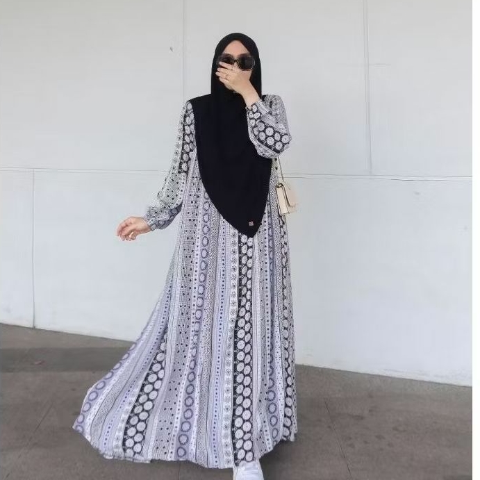 GAMIS BASIC ETHNIC LOVE BLACK WHITE (GAMIS SAJA) BY ZAFEETRI // GAMIS SYARI RAYON MOTIF ETNIK