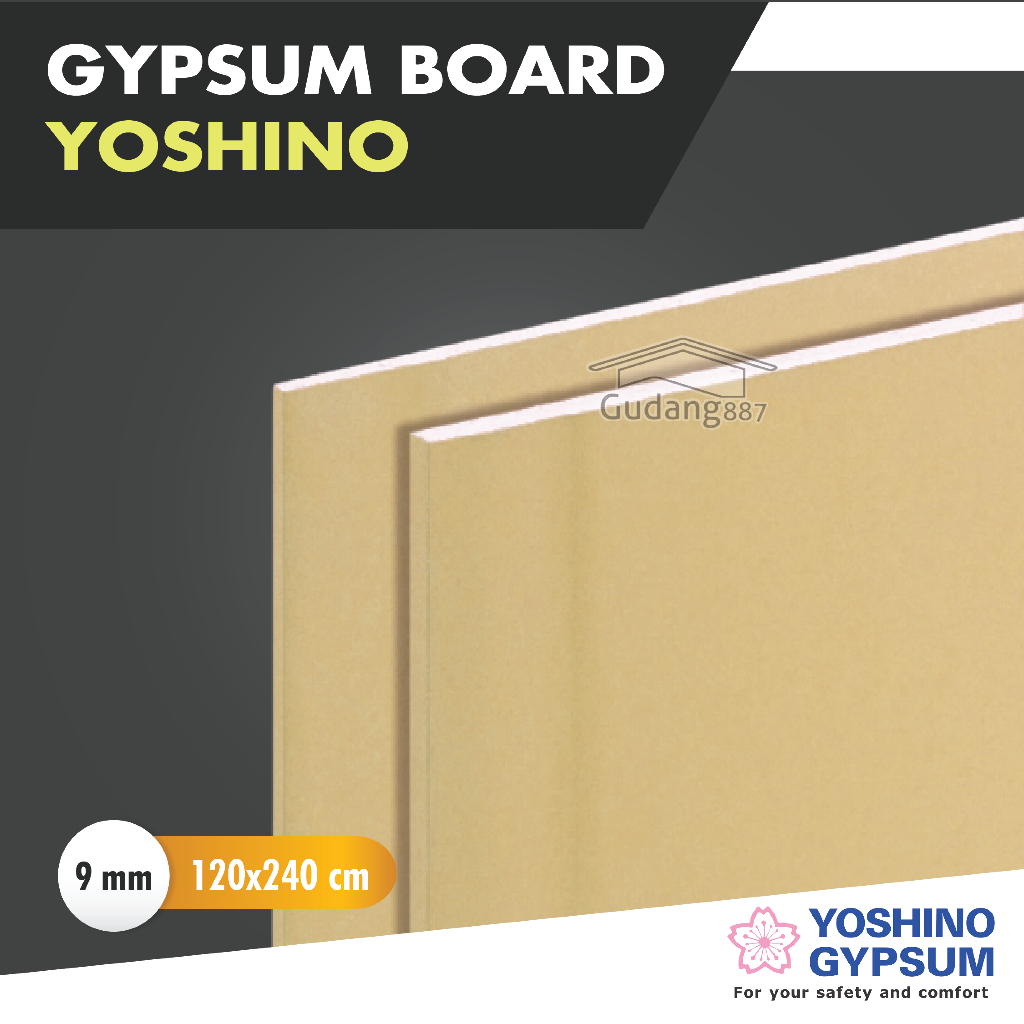 Gypsum Board Yoshino 9mm 12mm 120x240cm Plafon Rumah - Gypsum Anti Api - Gypsum Anti Air