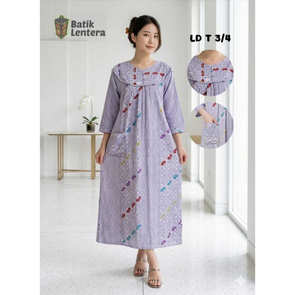 Longdress Daster Panjang Semata Kaki Batik Lentera Tangan 3/4 Busui Kancing Depan Rayon Premium Ceta