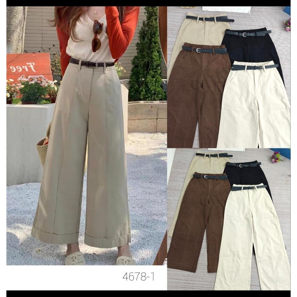 Celana kulot soft jeans free belt jinling 52007 import