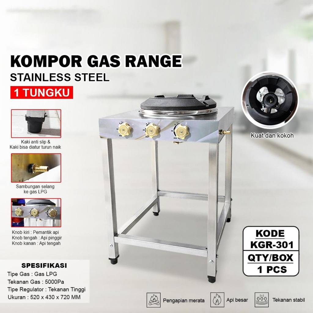 Kompor Gas Range 1 Tungku Kompor Komersial Api Besar