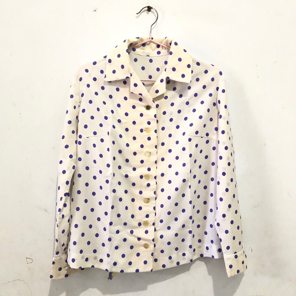 Blouse Polkadot Putih Biru