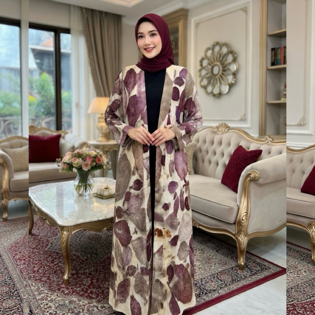 LONG OUTER ECOPRINT JUMPUTAN BATIK HANDMADE ETNIK ELEGAN PALEMBANG