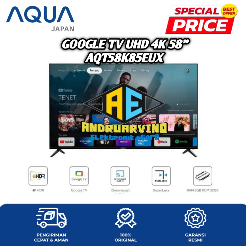 LED TV Aqua Japan 58 Inch AQT58K85EUX UHD 4K Google TV 58K85EUX