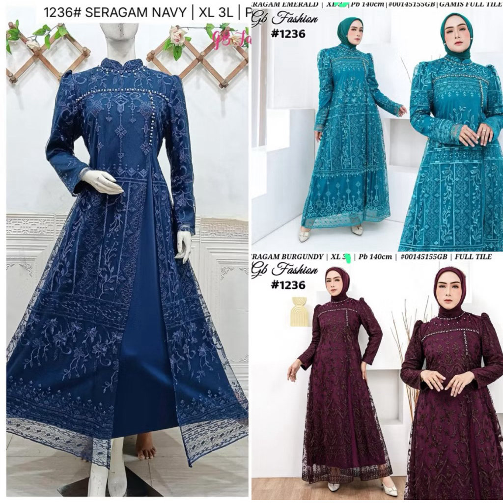GAMIS DEWASA BAHAN BROKAT TILE MODEL BELAH SAMPING