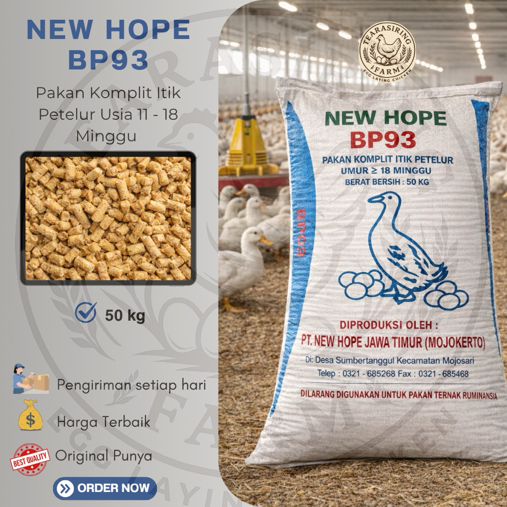 NEW HOPE BP93 - Pakan Komplit Itik Petelur Usia 11 - 18 Minggu - Nutrisi - Lengkap 50KG