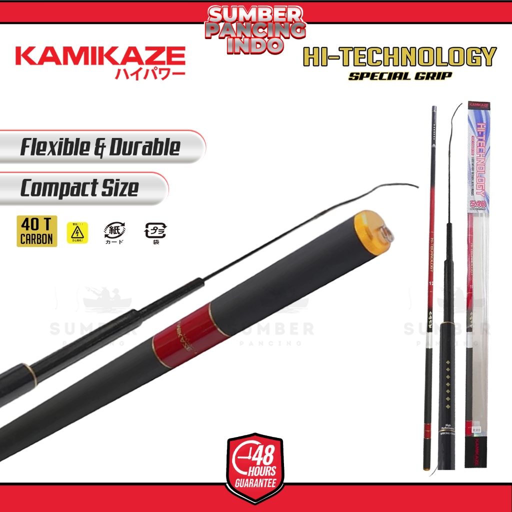 KAMIKAZE Joran Pancing Tegek Hi-Technology 360cm - 540cm Carbon Action Kaku Joran Tegek Ruas Panjang