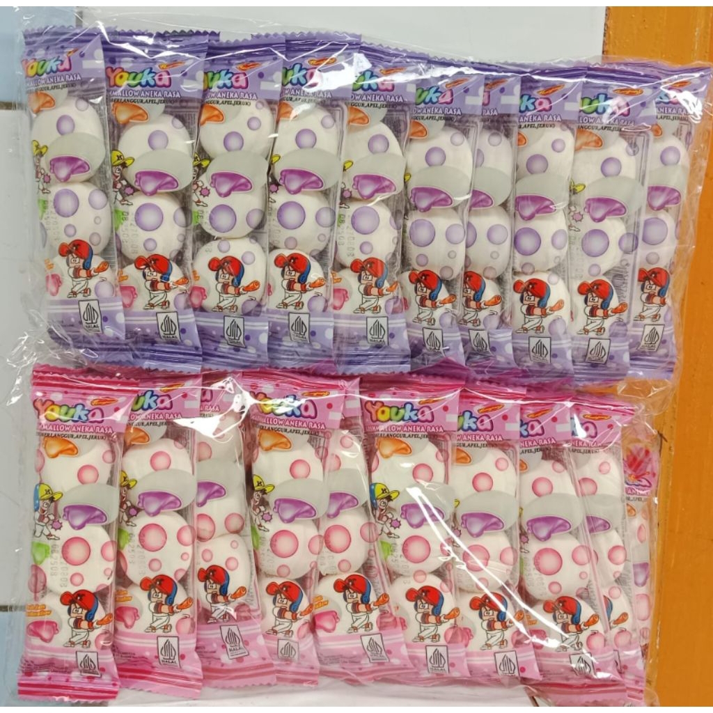 Marshmallow Bulat Youka 20 Pcs, Rasa Bluberry, Stroberi