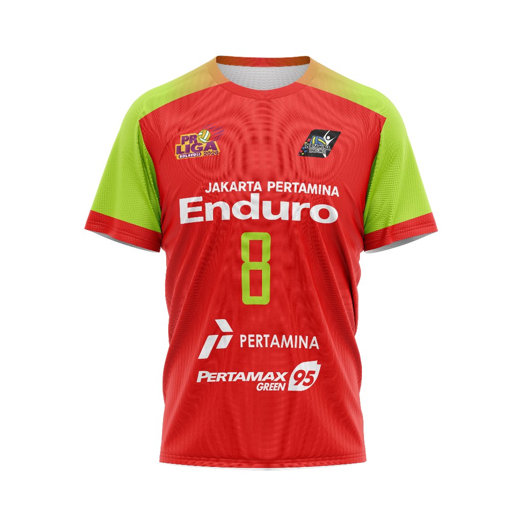 Baju Kaos Tshirt Dewasa Pria Jersey Olahraga Voli Volly Jakarta Pertamina Enduro Merah Full Printing