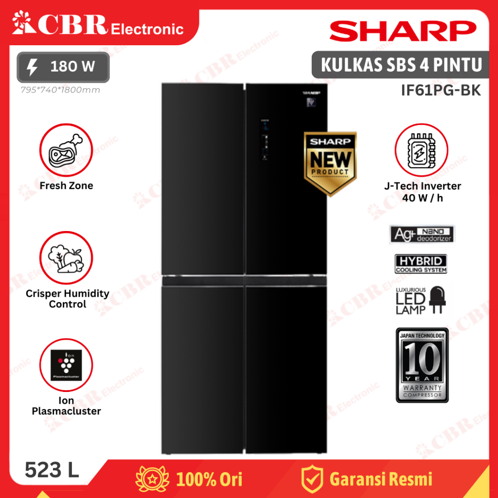 Kulkas SHARP 4 Pintu 523L /  IF61PG-BK (Inverter)