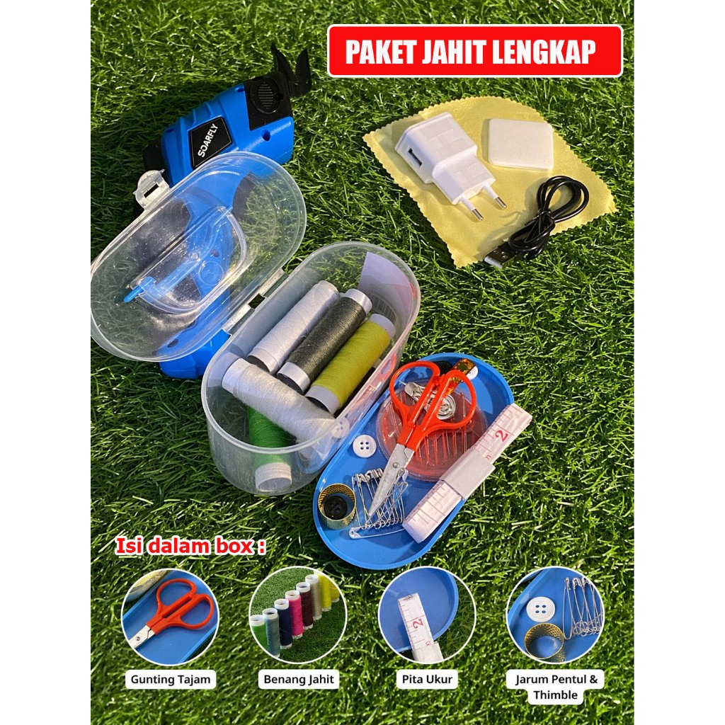 Paket Jahit Praktis Gunting Listrik + Sewing Set Alat Jahit + Adapter 15 Watt Gunting Elektrik Porta