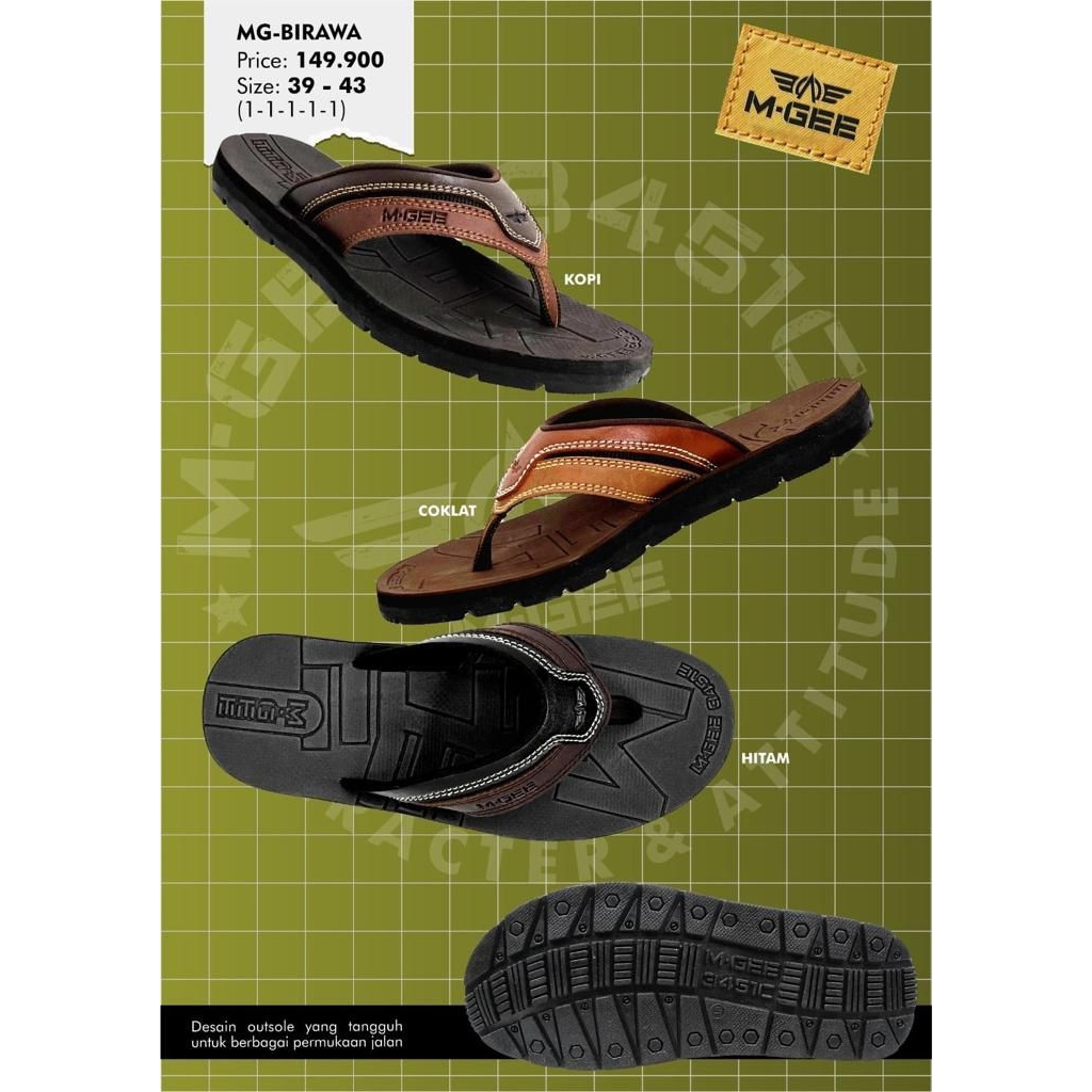 Sandal Pria Original MGEE BIRAWA Size 39-43 Warna Kopi // Sandal Japit Pria Terbaru