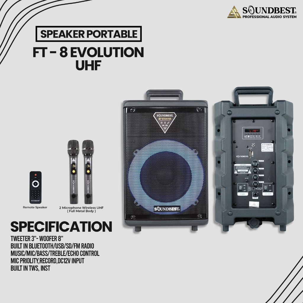 Speaker Portable Wireless 8 Inch SOUNDBEST FT 8 EVOLUTION