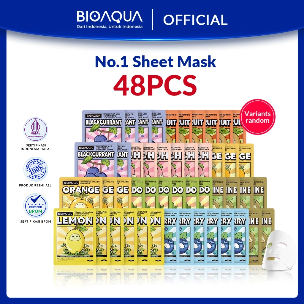 BIOAQUA Fruit Sheet Mask Masker Wajah Mix 24pcs / 48pcs SheetMask Face Mask Masker Muka Untuk All Sk