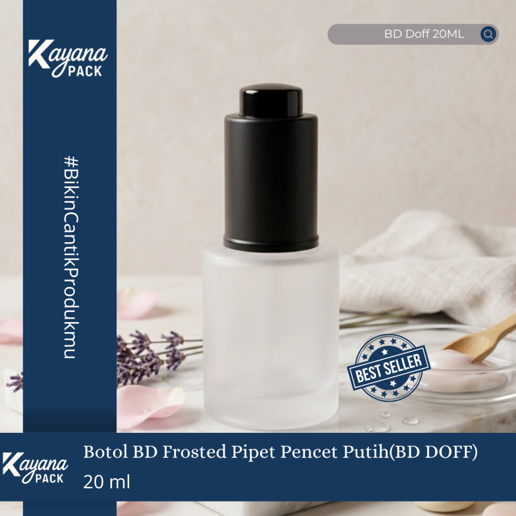 BOTOL PIPET SERUM KACA FROSTED DOFF 20ML PIPET TEKAN PUMP HITAM / BOTOL KACA DOFF 20 ML RING KARET T