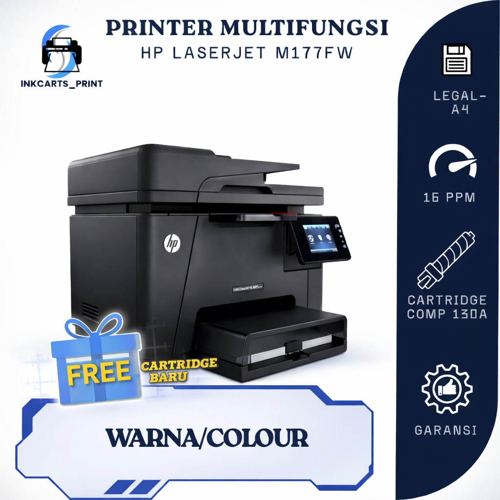 Printer HP Color LaserJet Pro MFP M177fw  Multifungsi wifi ADF -Cartridge baru